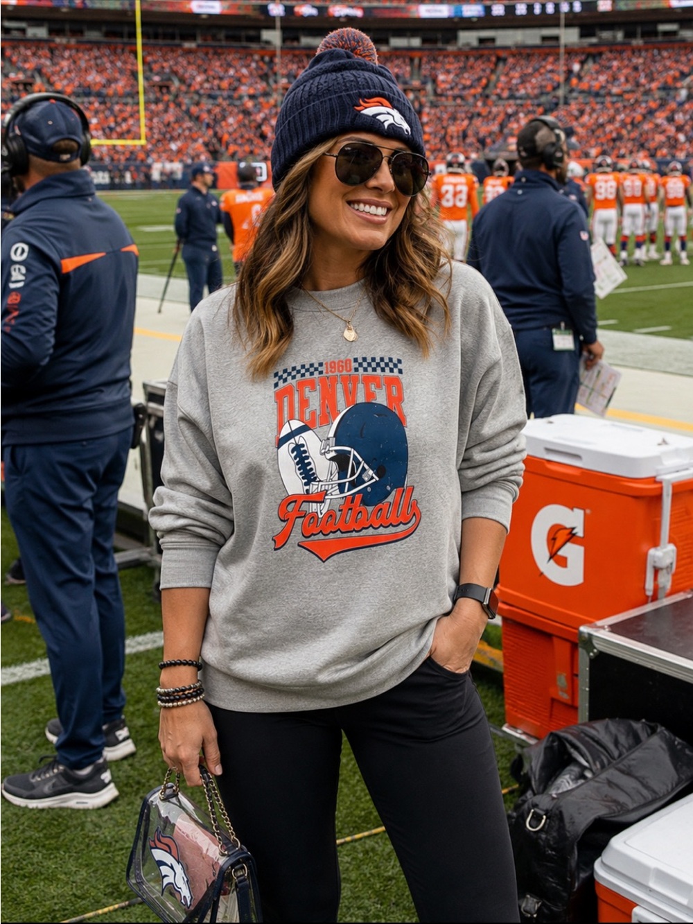 Denver Broncos Gray Crewneck Pullover